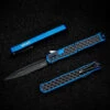 HERETIC CLERIC 2 OTF AUTO- DOUBLE EDGE - BLUE HANDLE- TEXTURED BLACK INLAY- DLC BLACK PLAIN EDGE BLADE H020-4A-BLU -GEARBARREL Sales FE3F639C 4B44 433C B7AB DC1983F703B0 1 105 c
