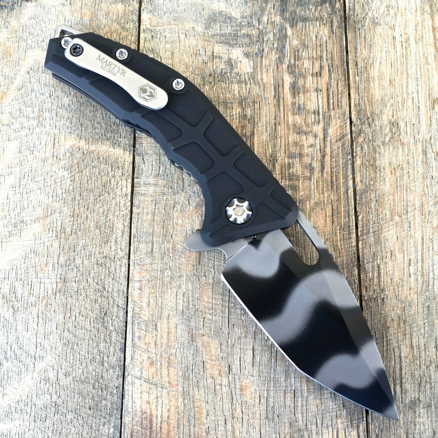 Heretic Knives Custom Martyr Spear Point Flipper (3in Tiger Striped CPM-154) H009-4A-CT 4 Heretic Knives Custom Martyr Spear Point Flipper (3in Tiger Striped CPM-154) H009-4A-CT - Image 2