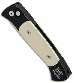 Protech Brend 2 Tuxedo Automatic Knife Ivory Micarta (2.9" Satin Serr) 1251PS -GEARBARREL Sales Protech Brend 2 Tuxedo Auto Ivory Micarta Satin Serr 1251 PS BHQ 90597 jr spine thumb