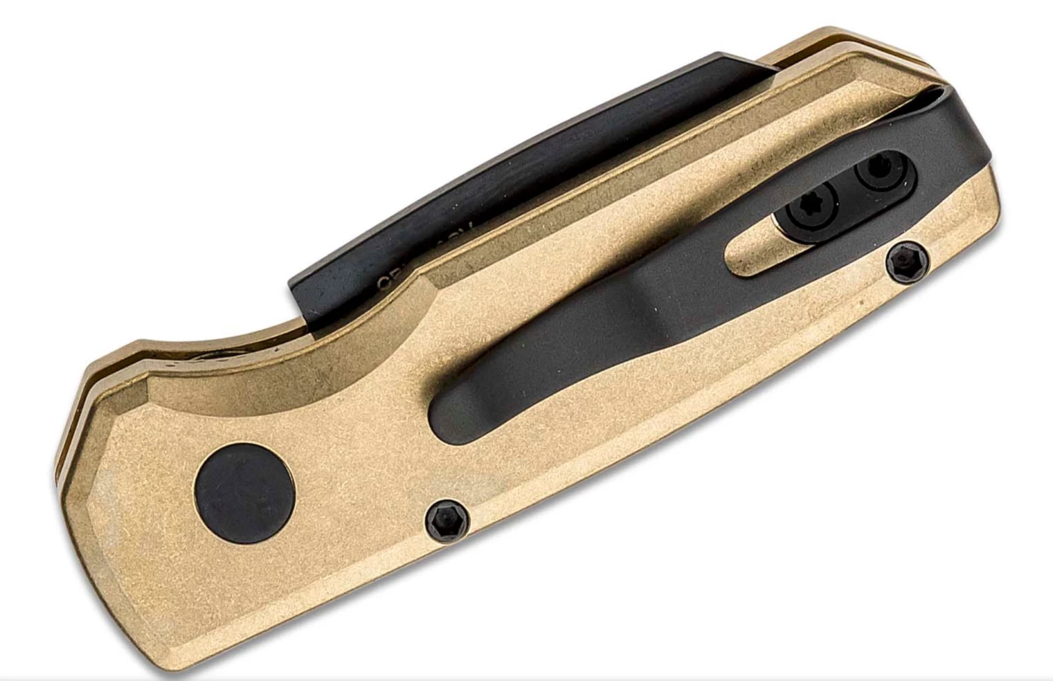 Pro-Tech R5212 Limited Edition Runt 5 AUTO 1.94" CPM-20CV Black DLC Reverse Tanto Blade, Stonewashed Bronze Aluminum Handles, Mother Of Pearl Button 5 Pro-Tech R5212 Limited Edition Runt 5 AUTO 1.94" CPM-20CV Black DLC Reverse Tanto Blade, Stonewashed Bronze Aluminum Handles, Mother Of Pearl Button - Image 3