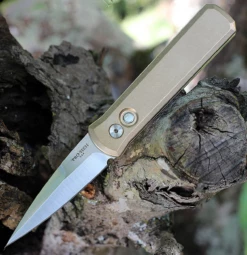 Pro-Tech 7110 Limited Edition Godson AUTO Folding Knife 3.15" 154CM Satin Blade, Stonewashed Bronze Aluminum Handles, Mother Of Pearl Button