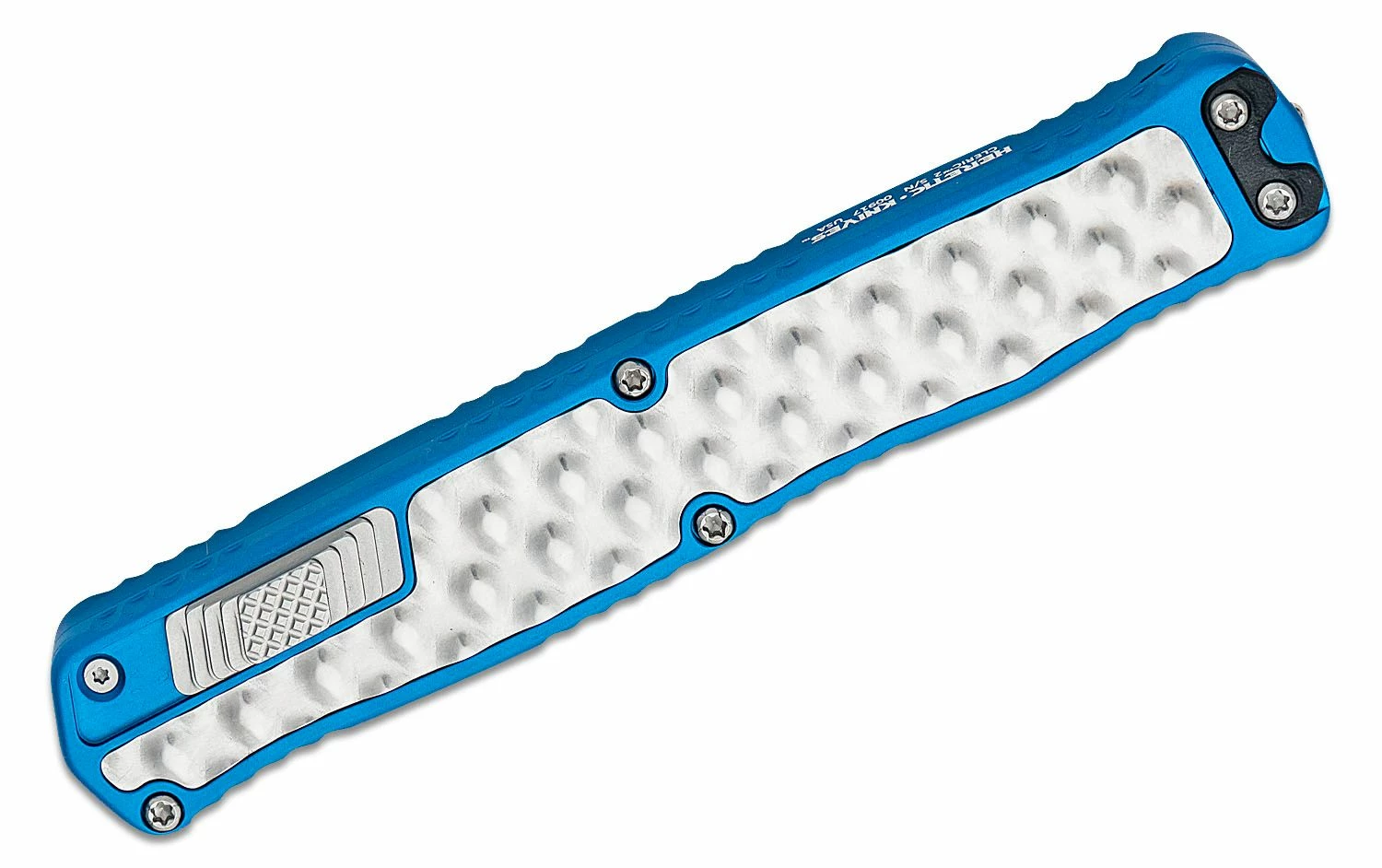 HERETIC CLERIC 2 OTF AUTO- DOUBLE EDGE - BLUE HANDLE- TEXTURED BLACK INLAY- STONEWASHED PLAIN EDGE BLADE H020-2A-BLU 5 HERETIC CLERIC 2 OTF AUTO- DOUBLE EDGE - BLUE HANDLE- TEXTURED BLACK INLAY- STONEWASHED PLAIN EDGE BLADE H020-2A-BLU - Image 3