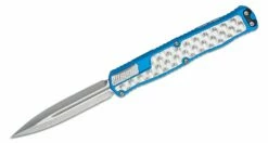 HERETIC CLERIC 2 OTF AUTO- DOUBLE EDGE - BLUE HANDLE- TEXTURED BLACK INLAY- STONEWASHED PLAIN EDGE BLADE H020-2A-BLU