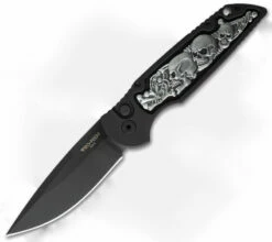 GEARBARREL Sales 34 Protech TR-3 Shaw Skull Automatic Knife Coin Struck Inlay (3.5" Black) TR-3.42