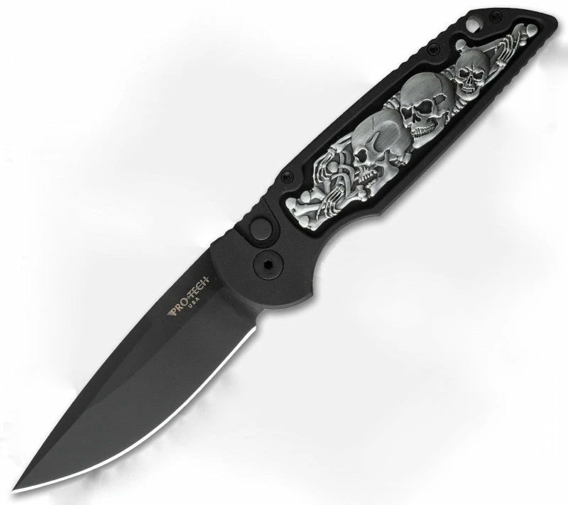 Protech TR-3 Shaw Skull Automatic Knife Coin Struck Inlay (3.5" Black) TR-3.42 3 Protech TR-3 Shaw Skull Automatic Knife Coin Struck Inlay (3.5" Black) TR-3.42